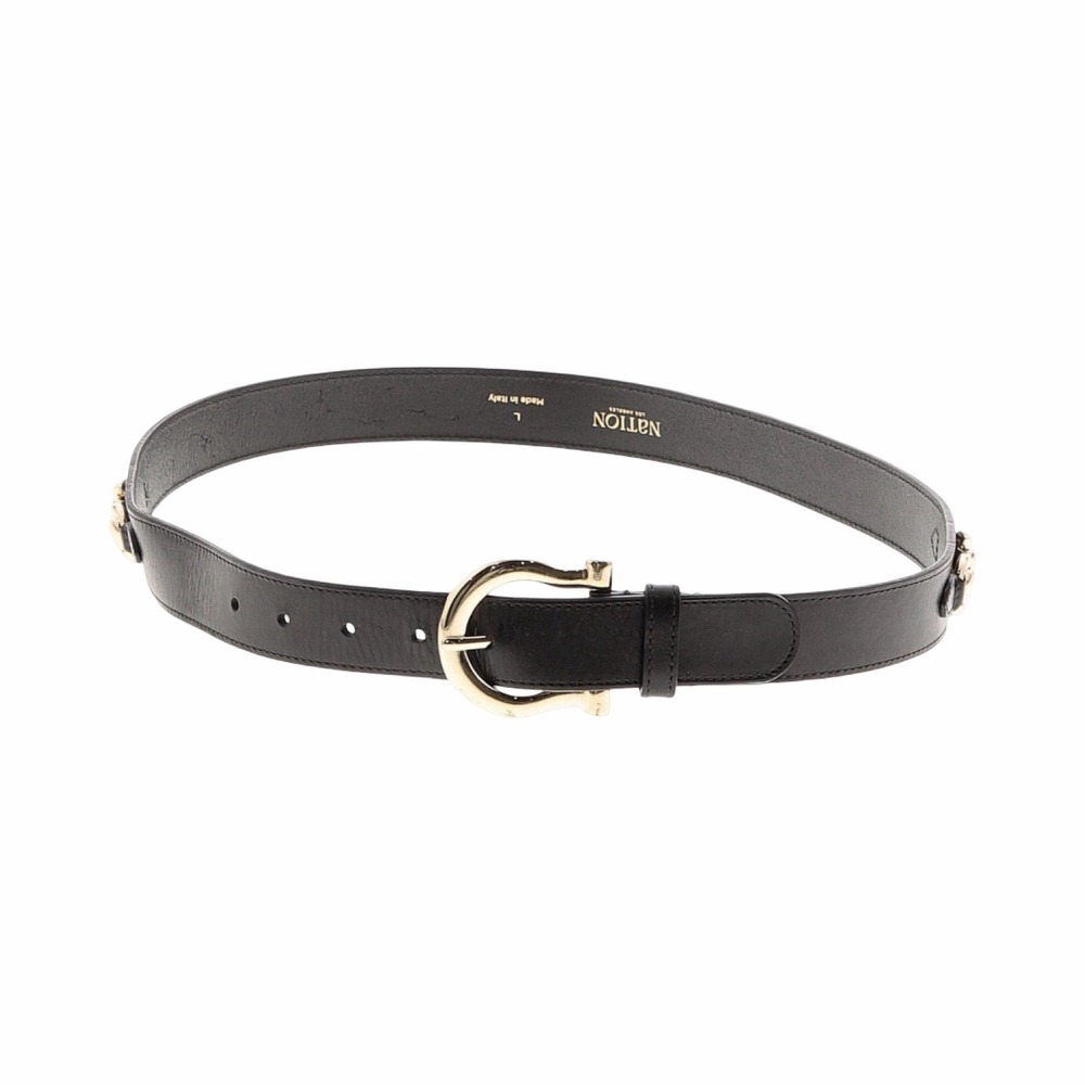 Nation LTD Womens Camden Leather Horsebit Belt in Black Gold Made in Italy EUC